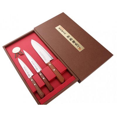 Подарочный набор Satake NaturalWood из 3 ножей в картонной подарочной коробке